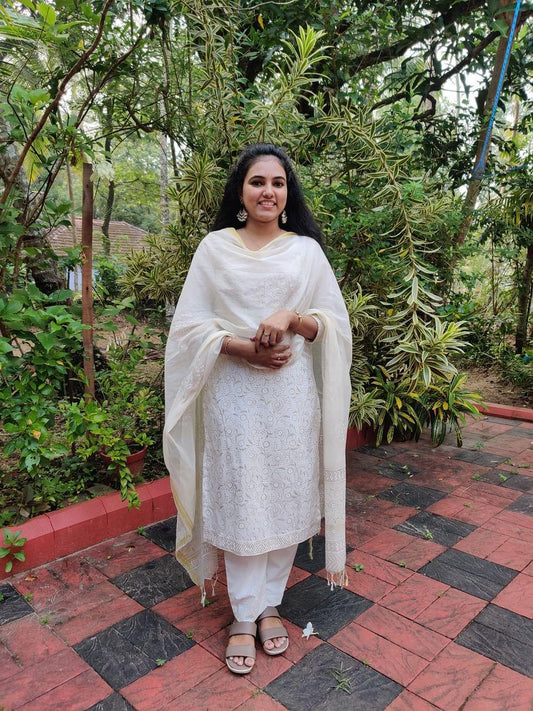 Cotton suit set with Chanderi silk dupatta