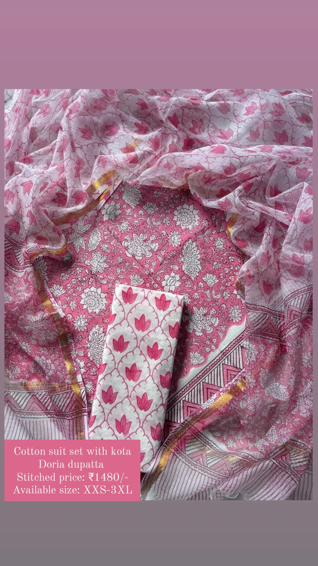 Cotton suit set with kota doria dupatta