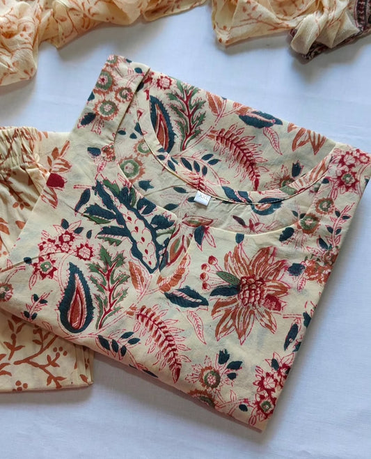 Cotton suit set with chiffon dupatta