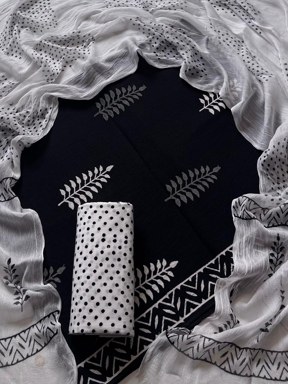Cotton suit set with chiffon dupatta