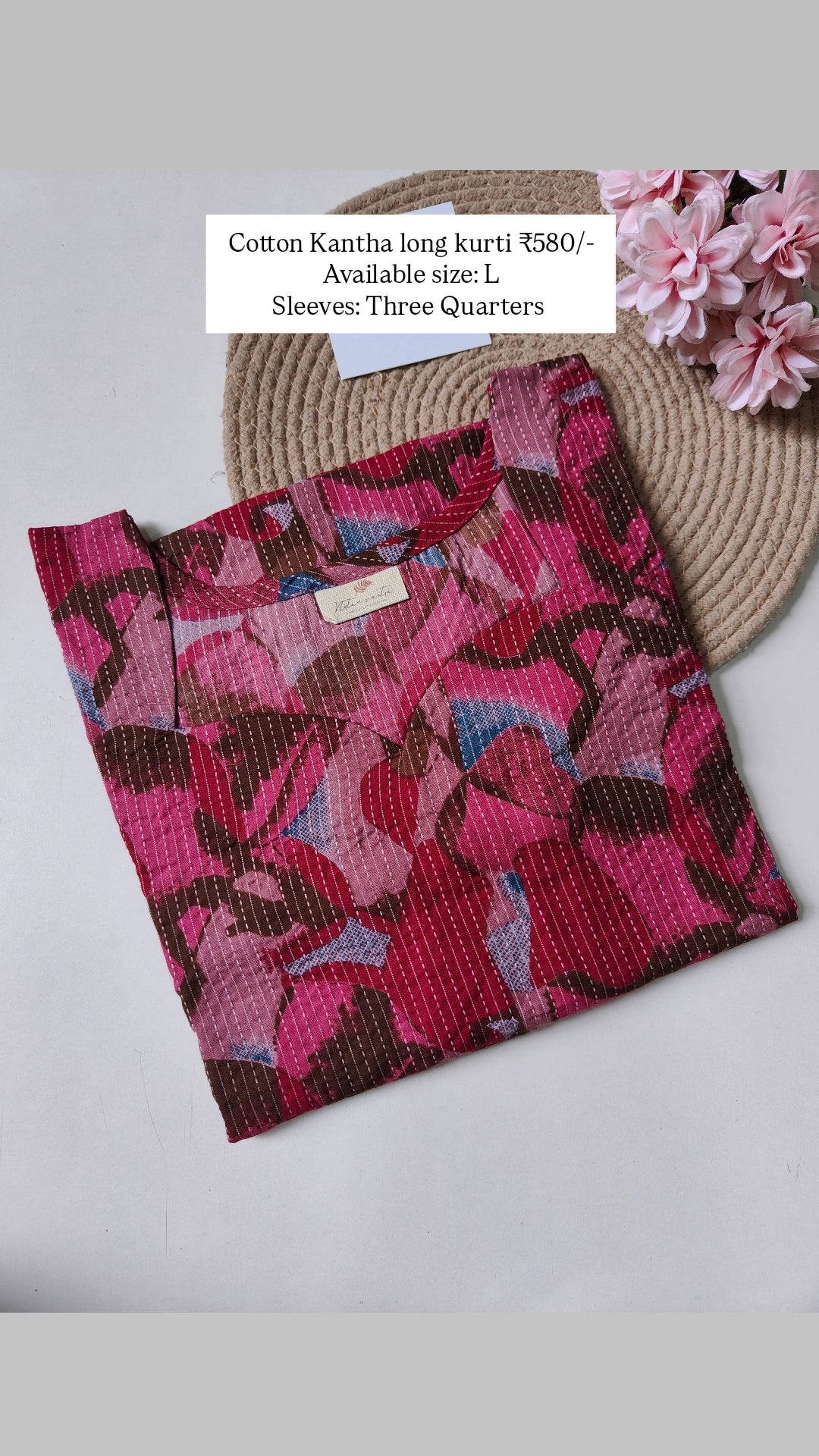 Ready to ship Cotton kantha long kurti with
