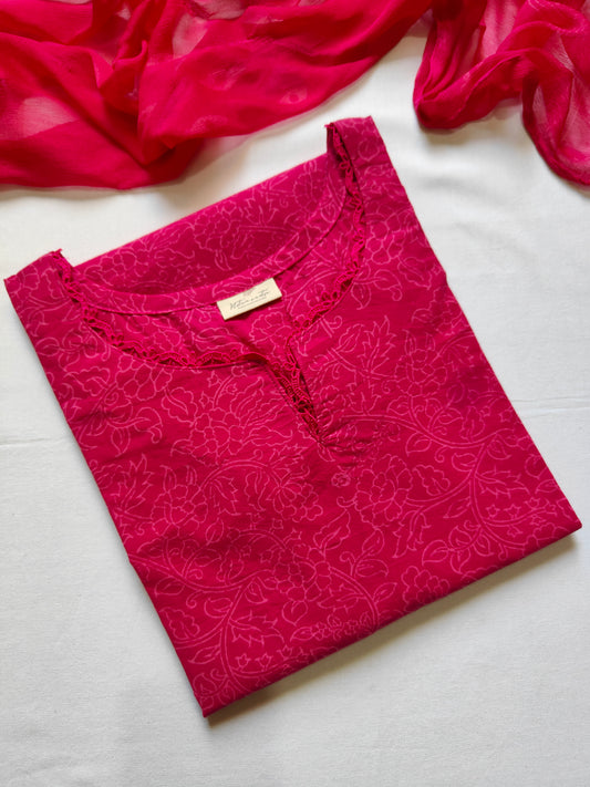 Cotton suit set with chiffon dupatta