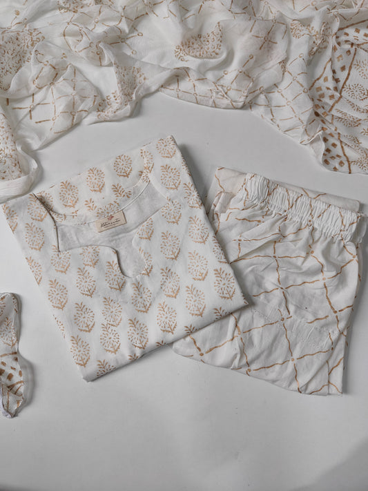 Cotton suit set with chiffon dupatta