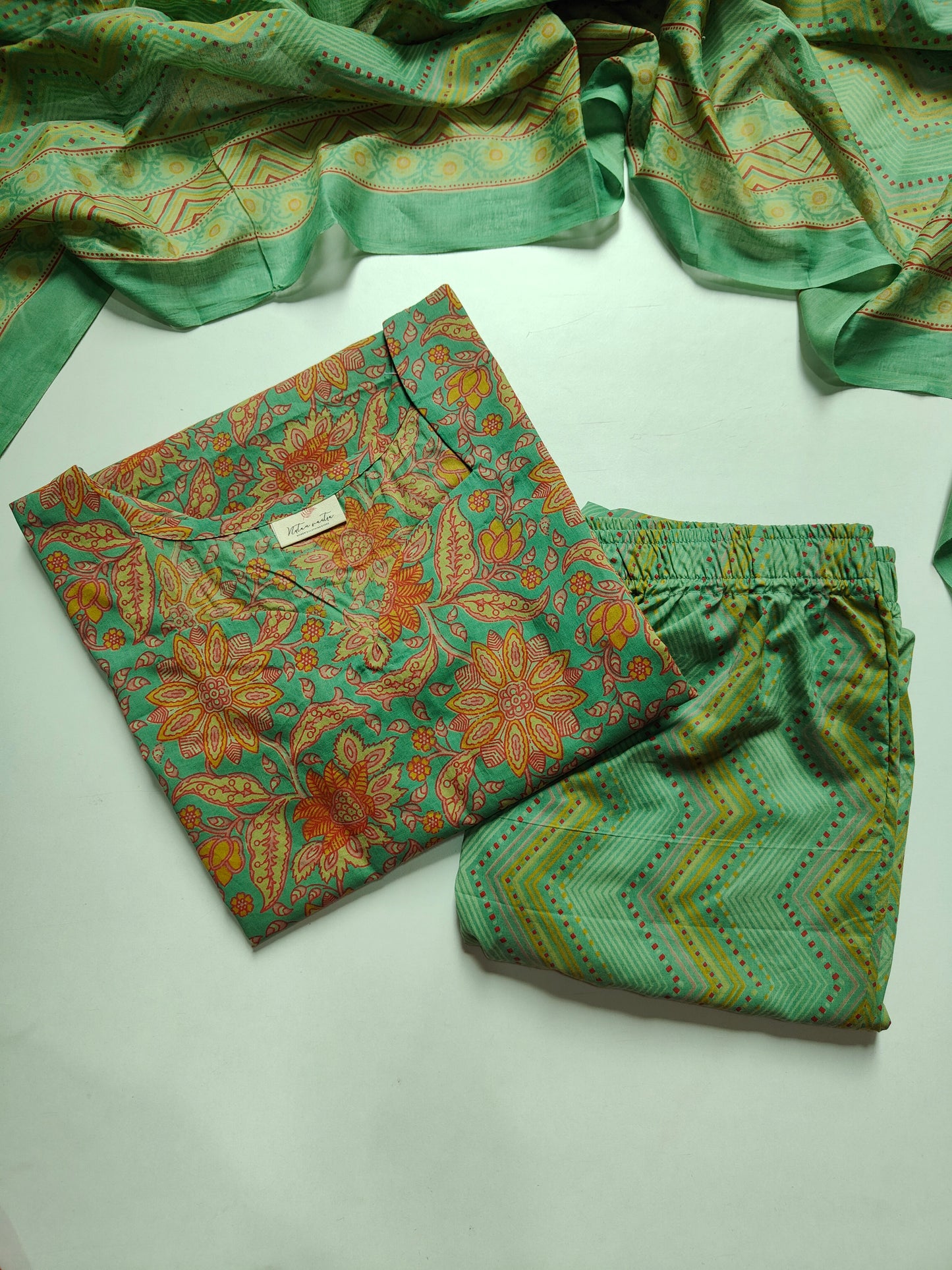 Cotton suit set with cotton dupatta