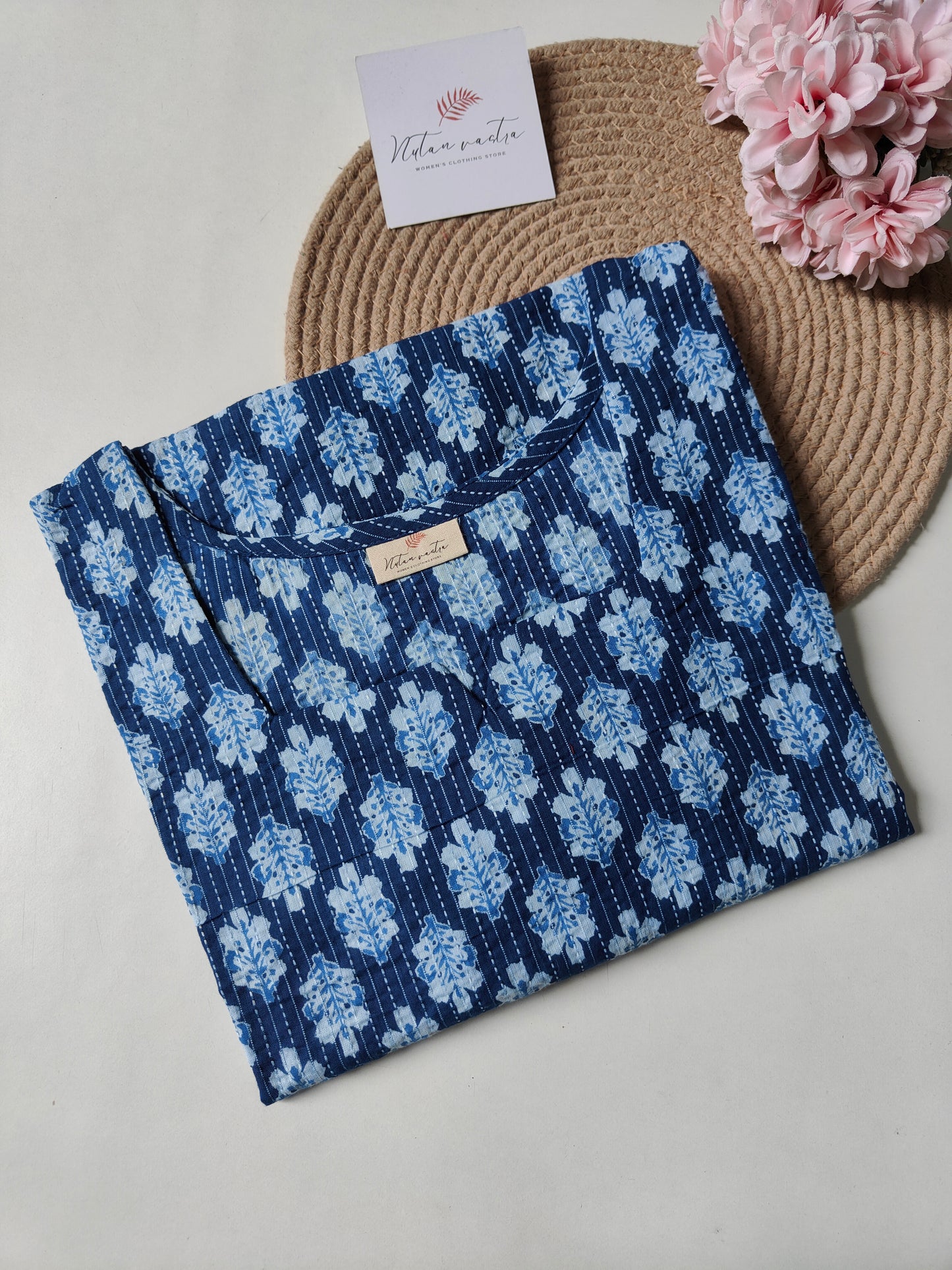 Ready To Ship Cotton Kantha Long Straight Kurti