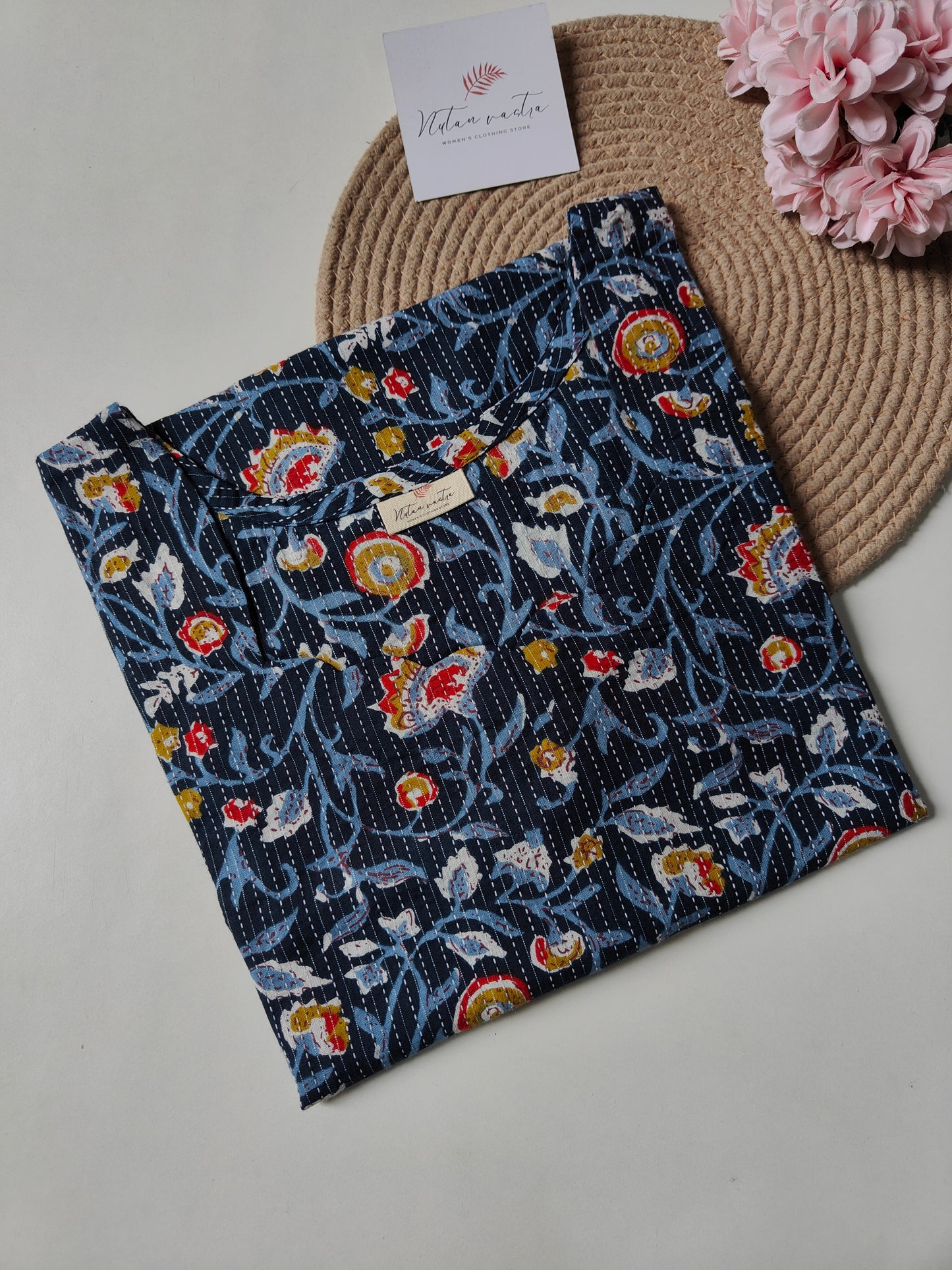 Ready To Ship Cotton Kantha Long Straight Kurti