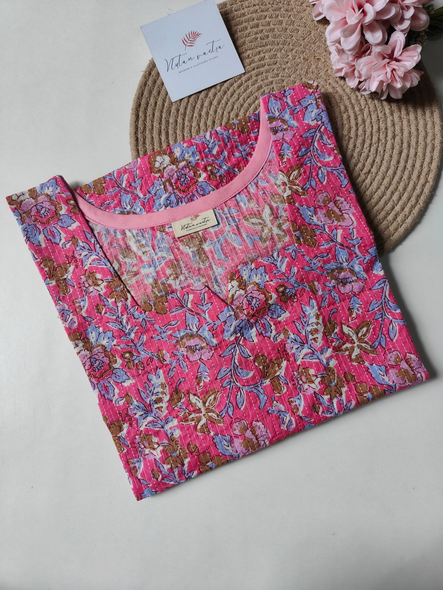 Ready To Ship Cotton Kantha Long Straight Kurti