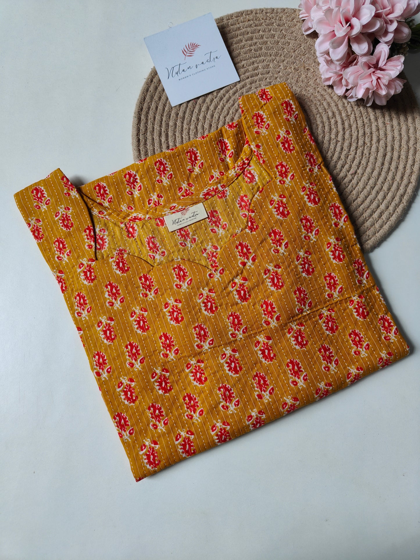 Ready To Ship Cotton Kantha Long Straight Kurti