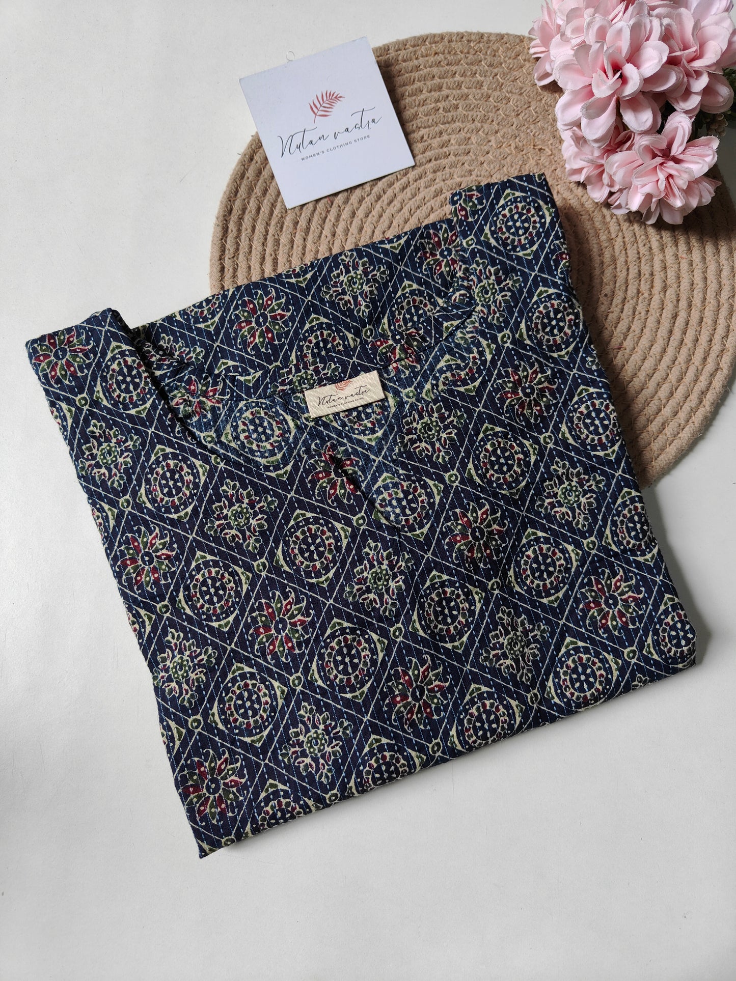 Ready To Ship Cotton Kantha Long Straight Kurti