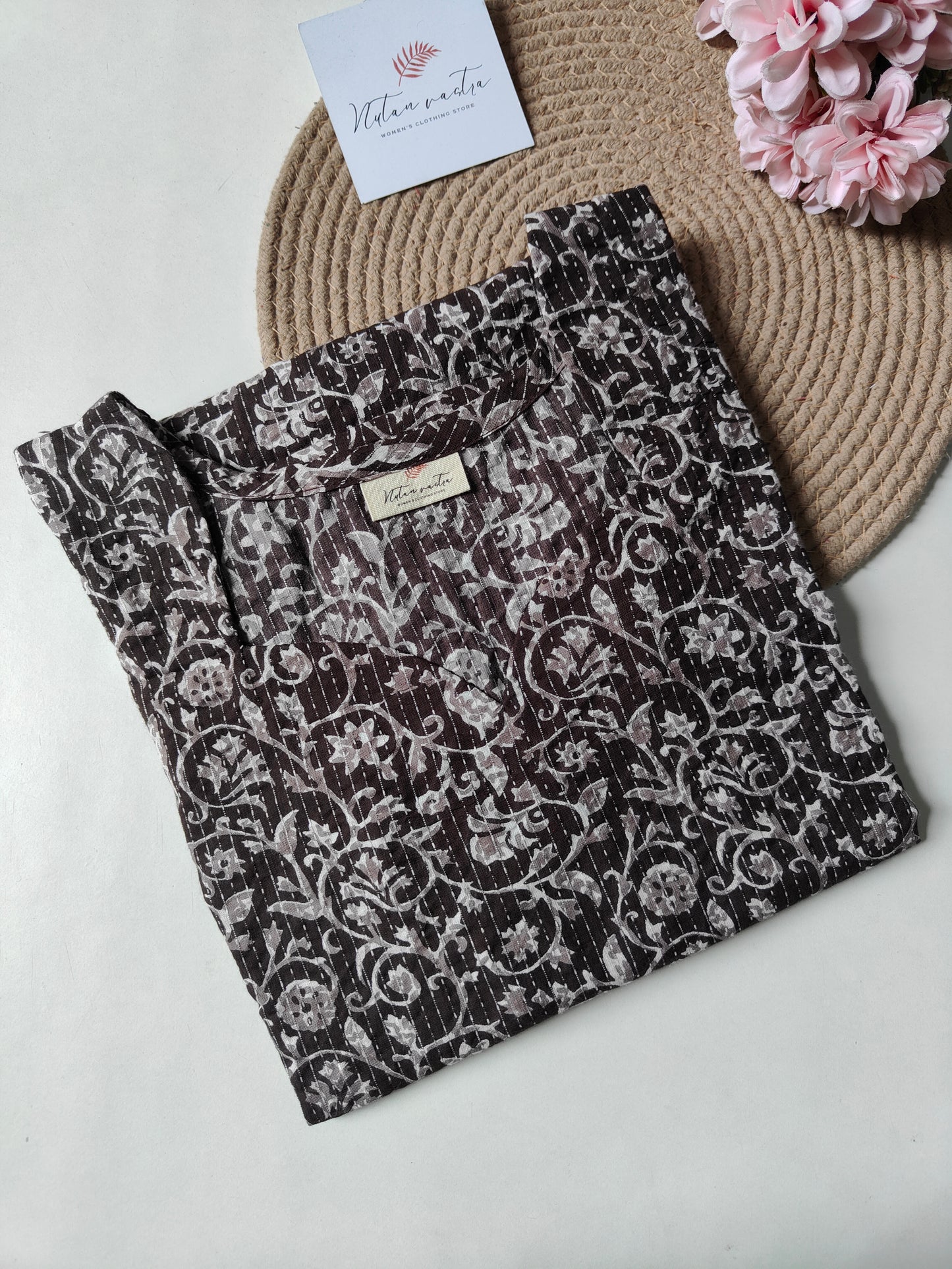 Ready To Ship Cotton Kantha Long Straight Kurti