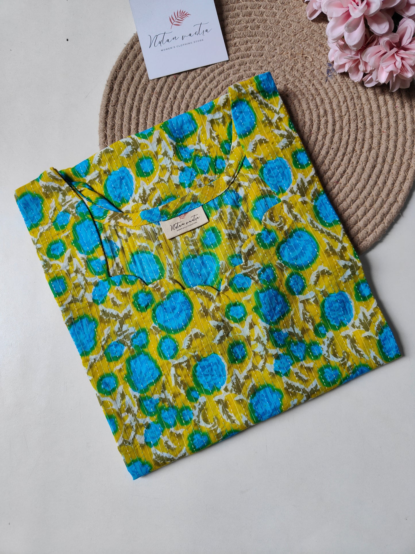 Ready To Ship Cotton Kantha Long Straight Kurti