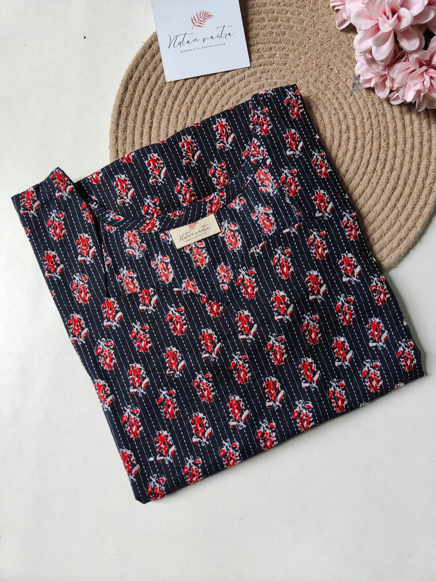 Ready To Ship Cotton Kantha Long Straight Kurti