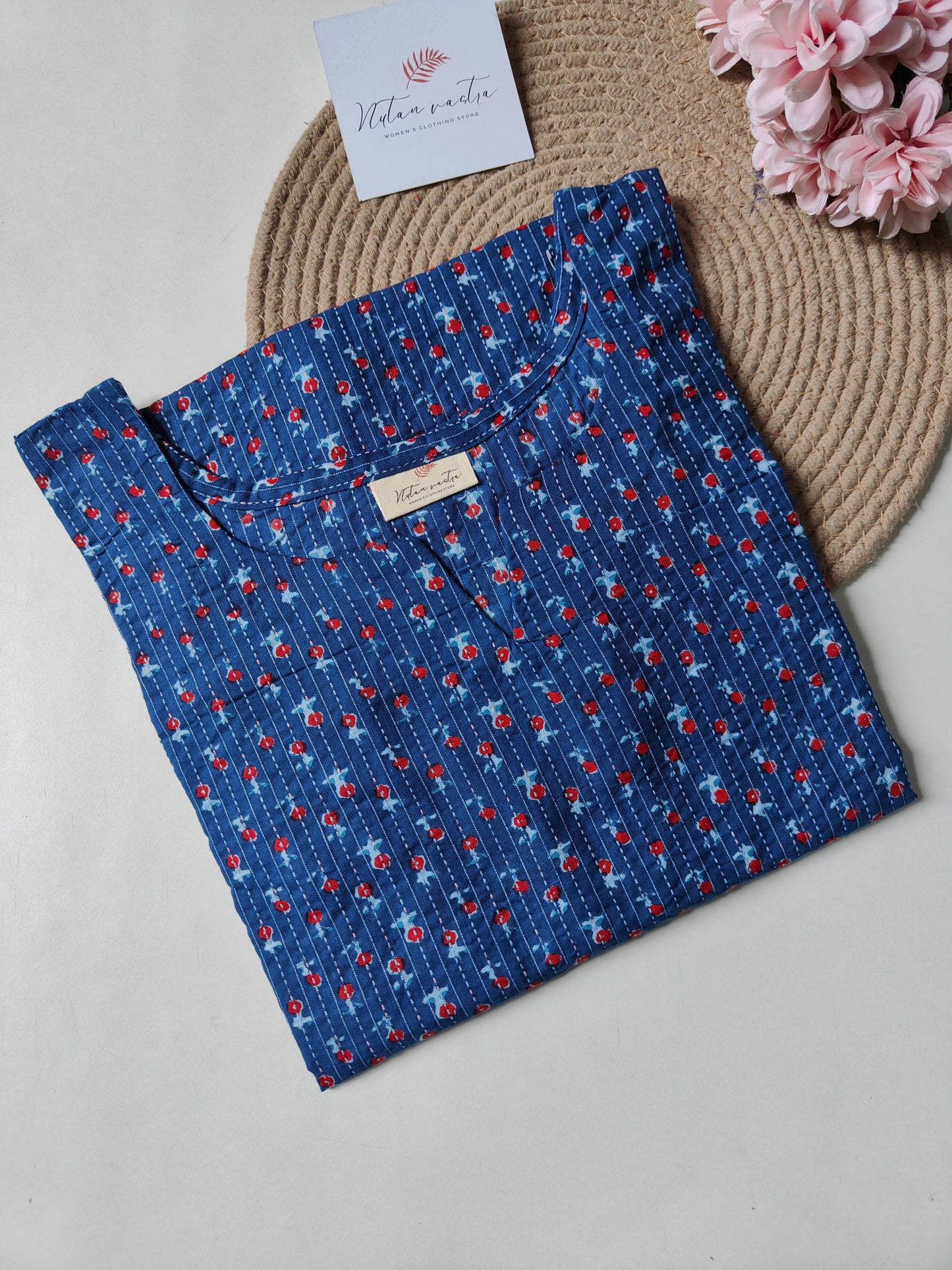 Ready to Ship Cotton Kantha Long Straight Kurti