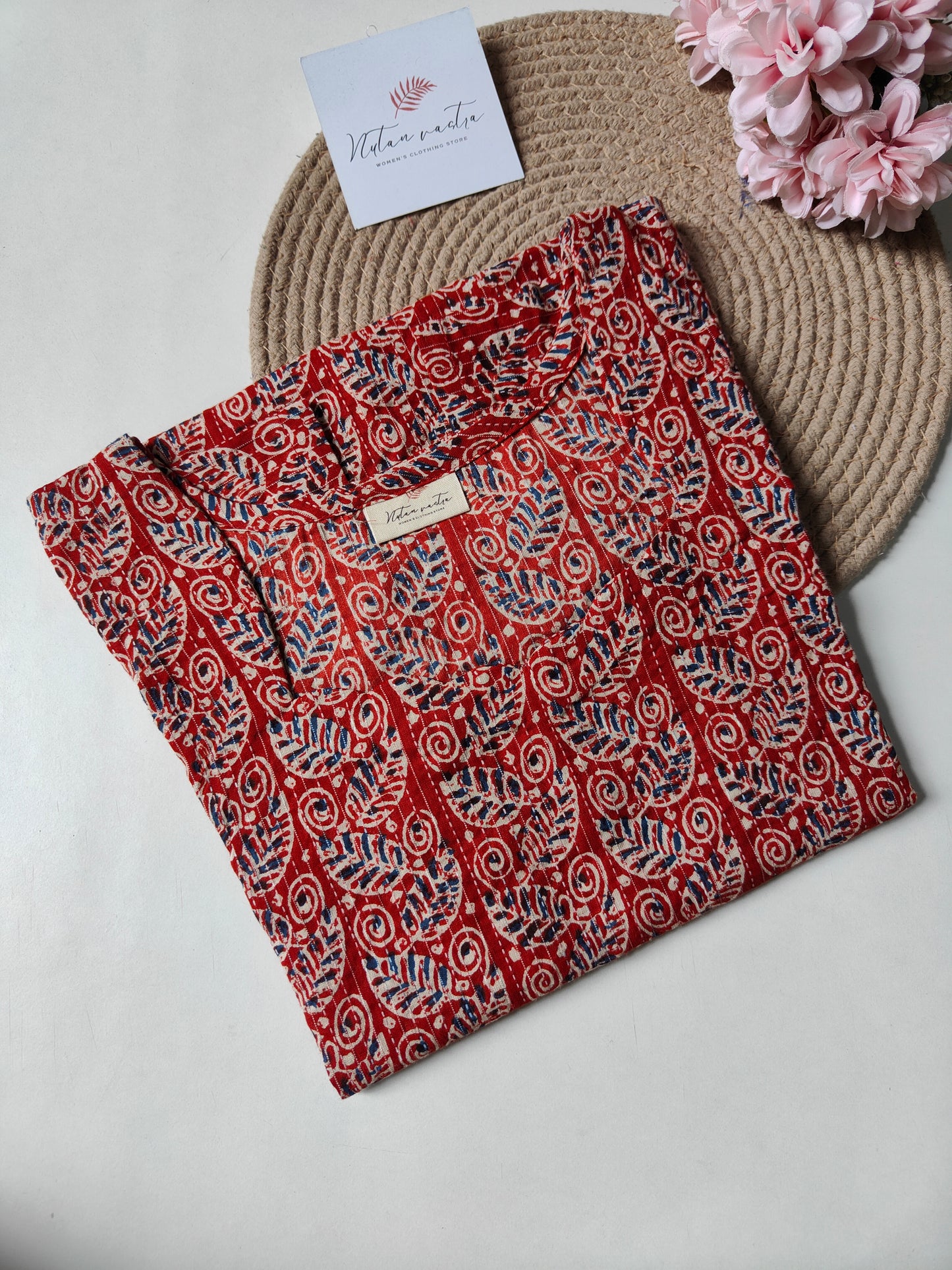 Ready To Ship Cotton Kantha Long Straight Kurti