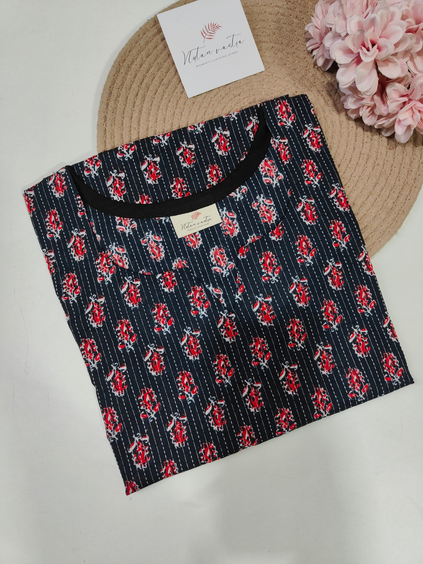 Ready to Ship Cotton Kantha Long Straight Kurti