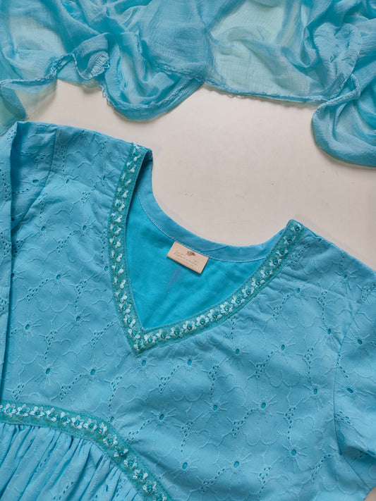 Sky Blue Hakoba Anarkali & Dupatta Set