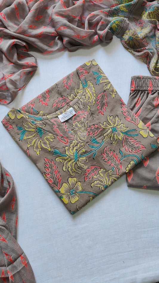 Cotton suit set with chiffon dupatta