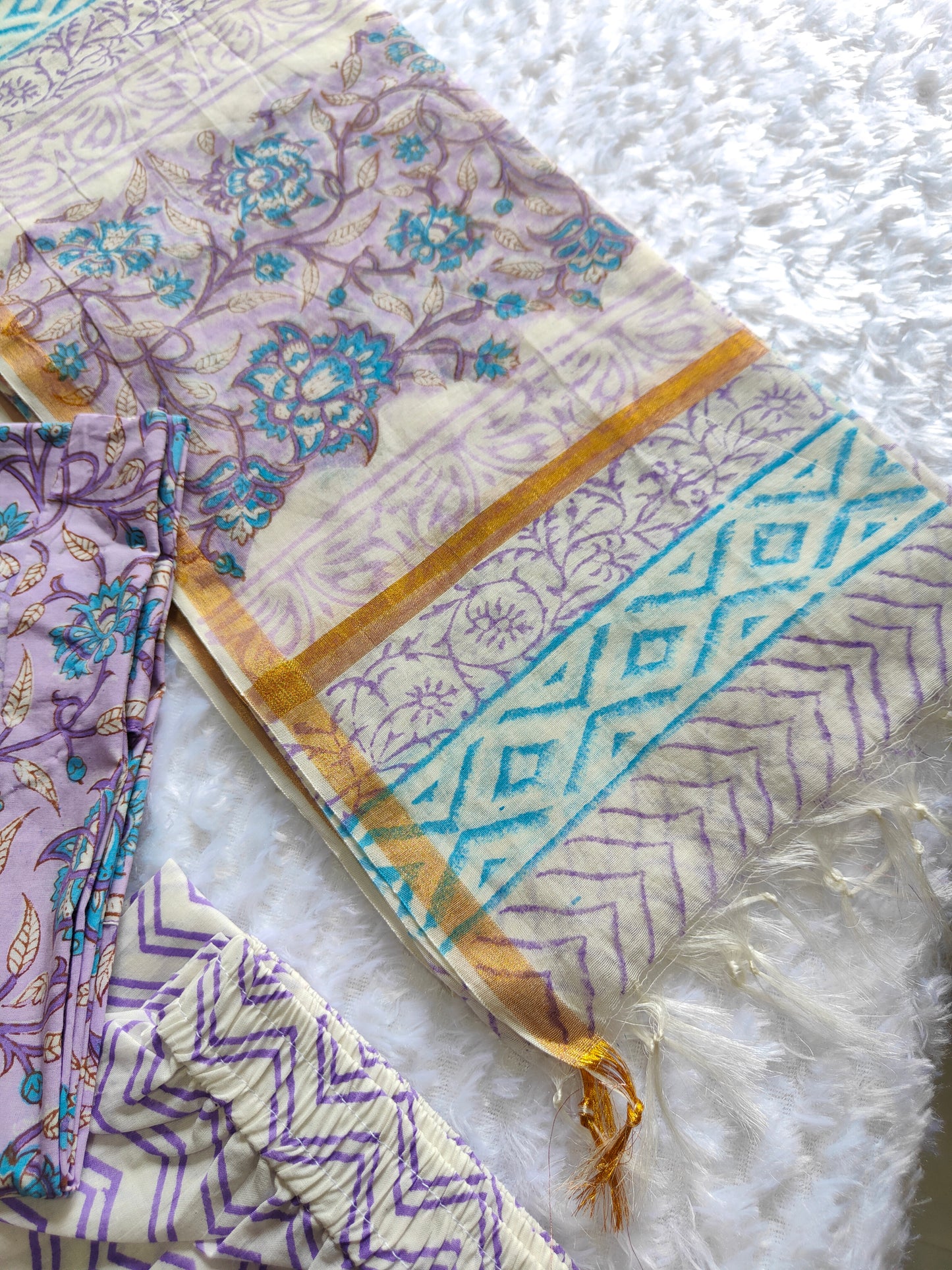 Cotton suit set with Chanderi silk dupatta