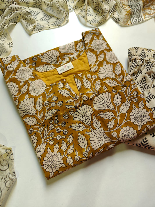 Cotton suit set with chiffon dupatta