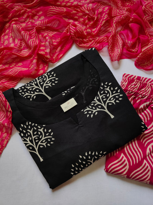 Cotton suit set with chiffon dupatta