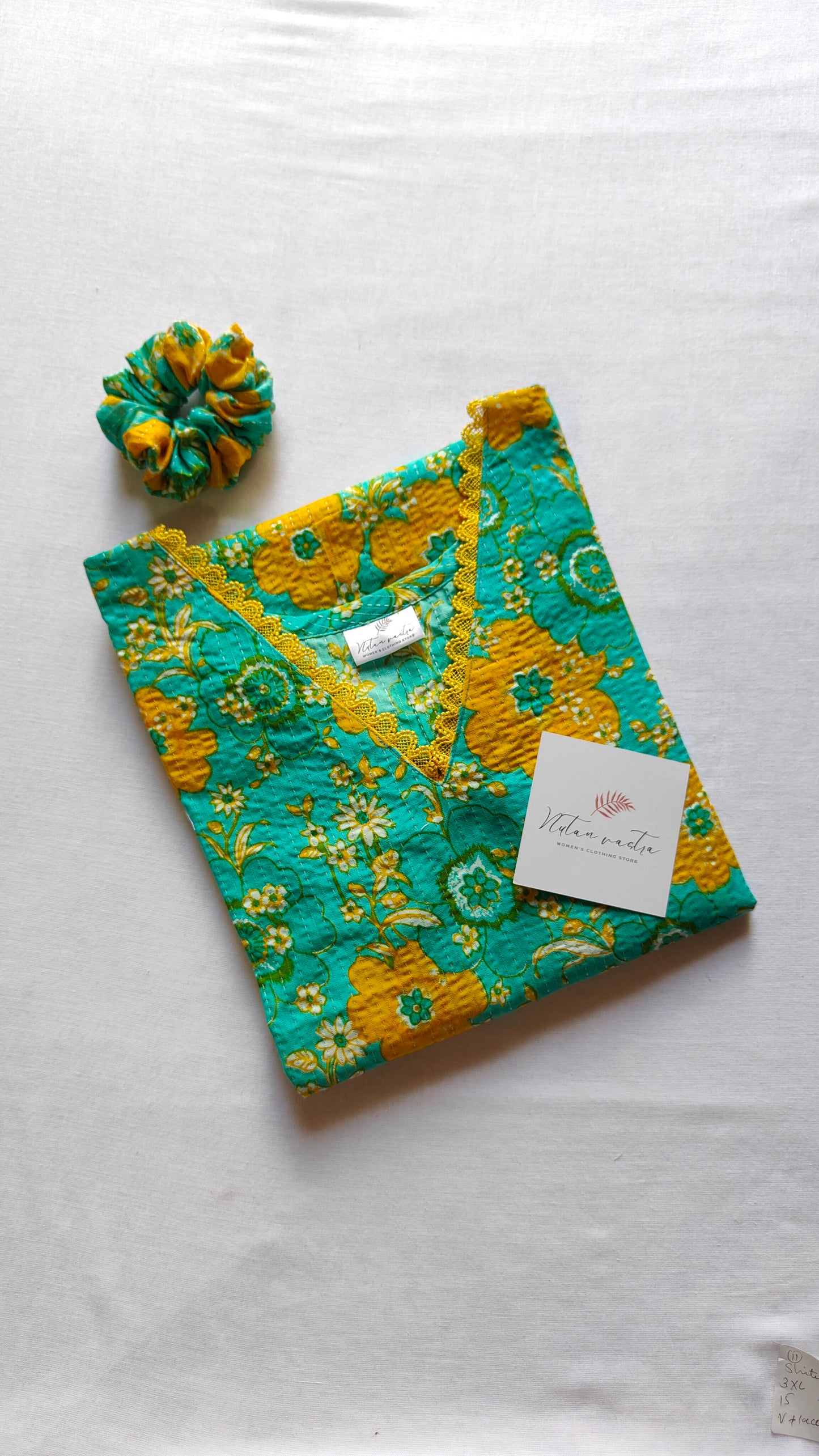 Cotton kantha long straight kurta