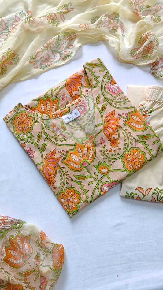 Cotton suit set with chiffon dupatta