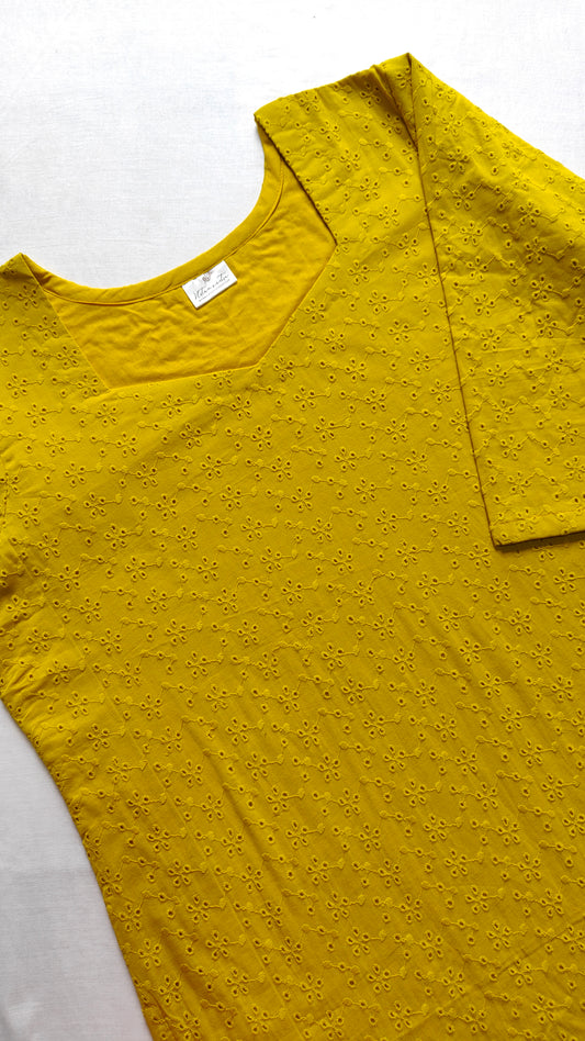 Mustard Hakoba long straight kurta