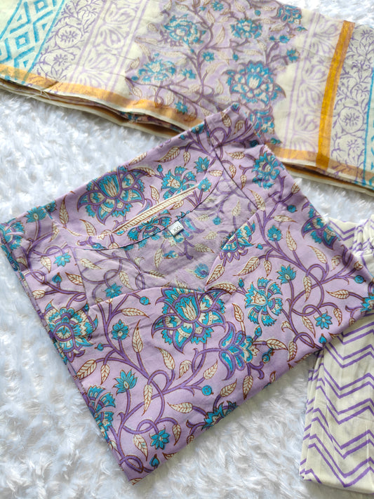 Cotton suit set with Chanderi silk dupatta