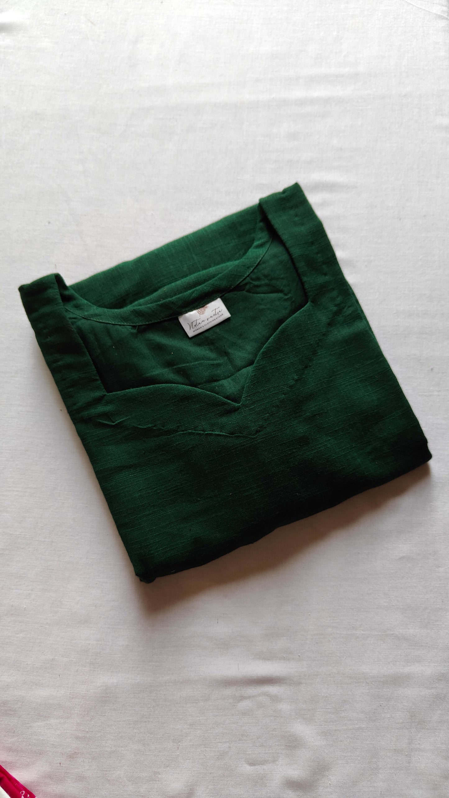 Green Slub cotton long straight kurta