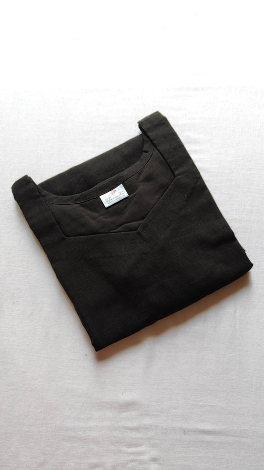 Black Slub cotton long straight kurta