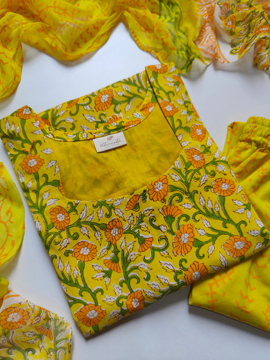 Cotton suit set with chiffon dupatta