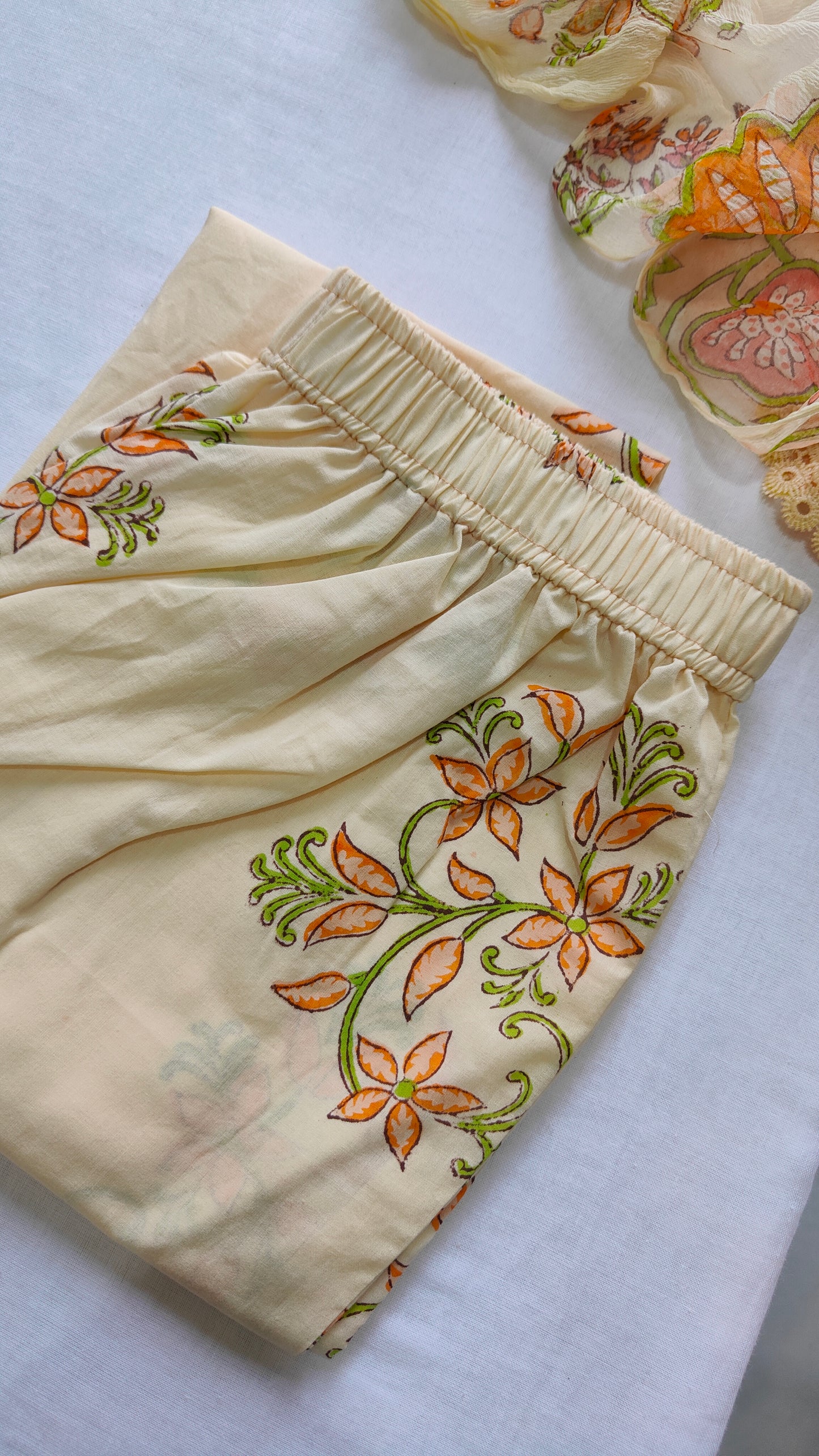 Cotton suit set with chiffon dupatta