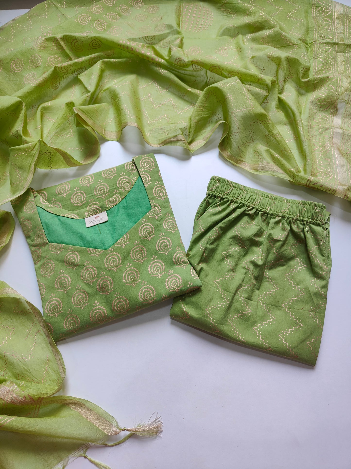 Cotton suit set with Chanderi silk dupatta
