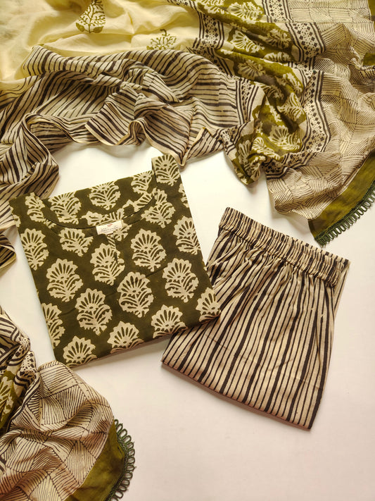 Cotton suit set with cotton dupatta