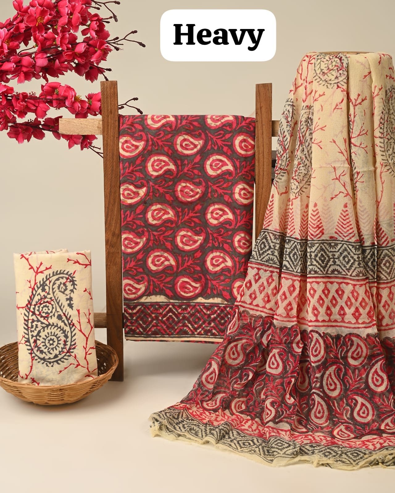 Cotton Suit Set With Chiffon Dupatta