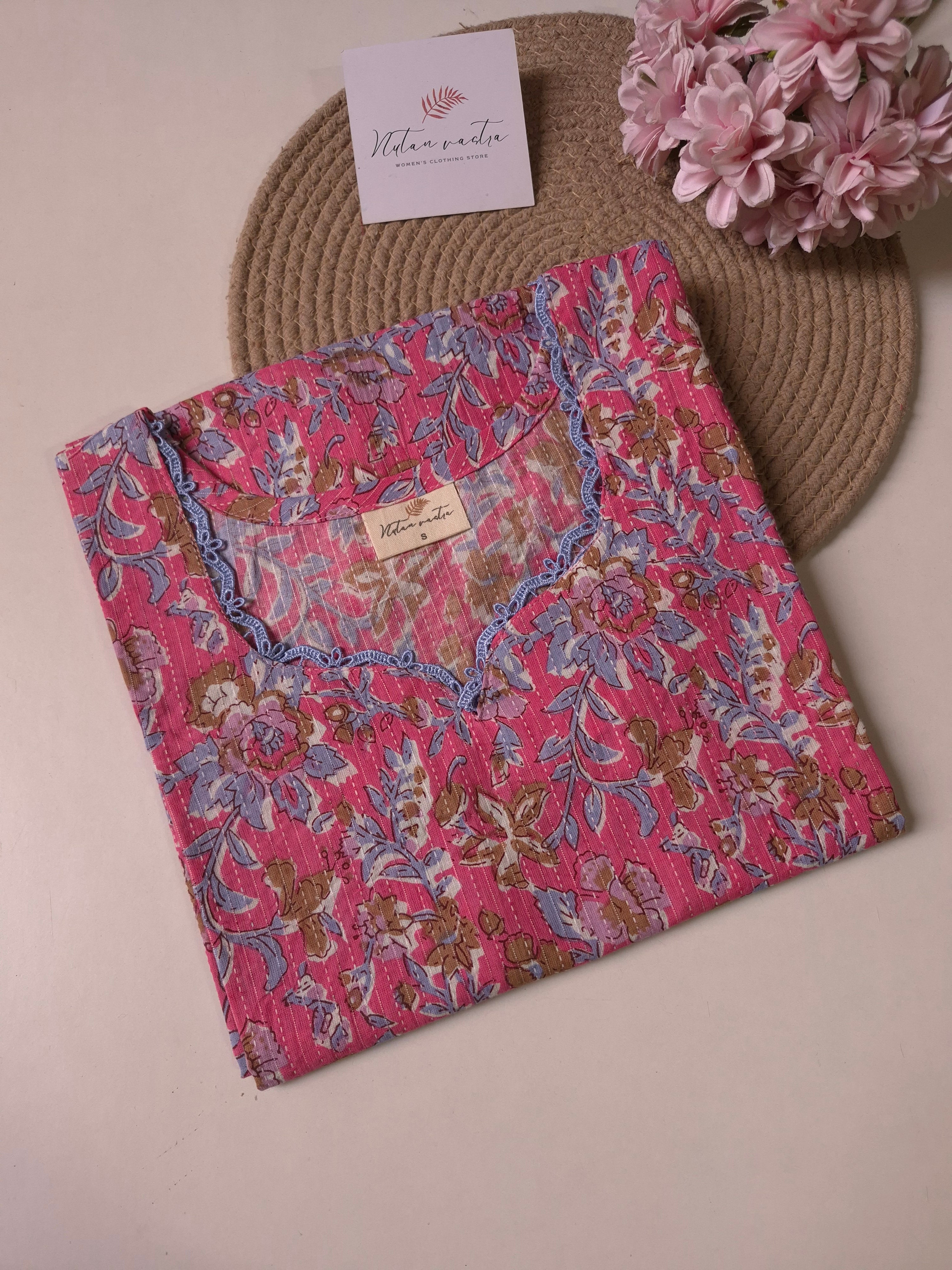 Ready To Ship Cotton Kantha Long Straight Kurti