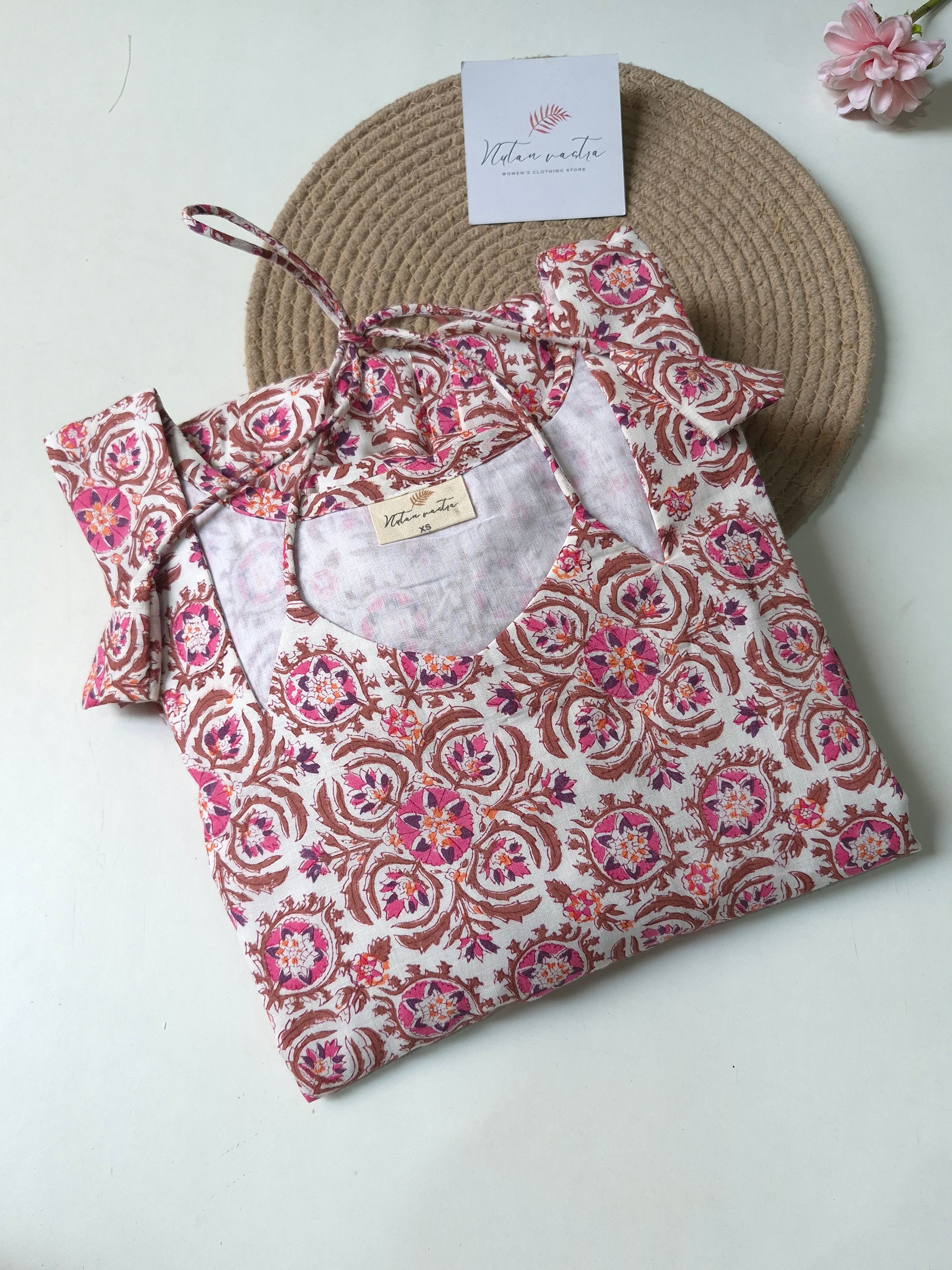 Cotton Handblock Printed Anarkali kurti