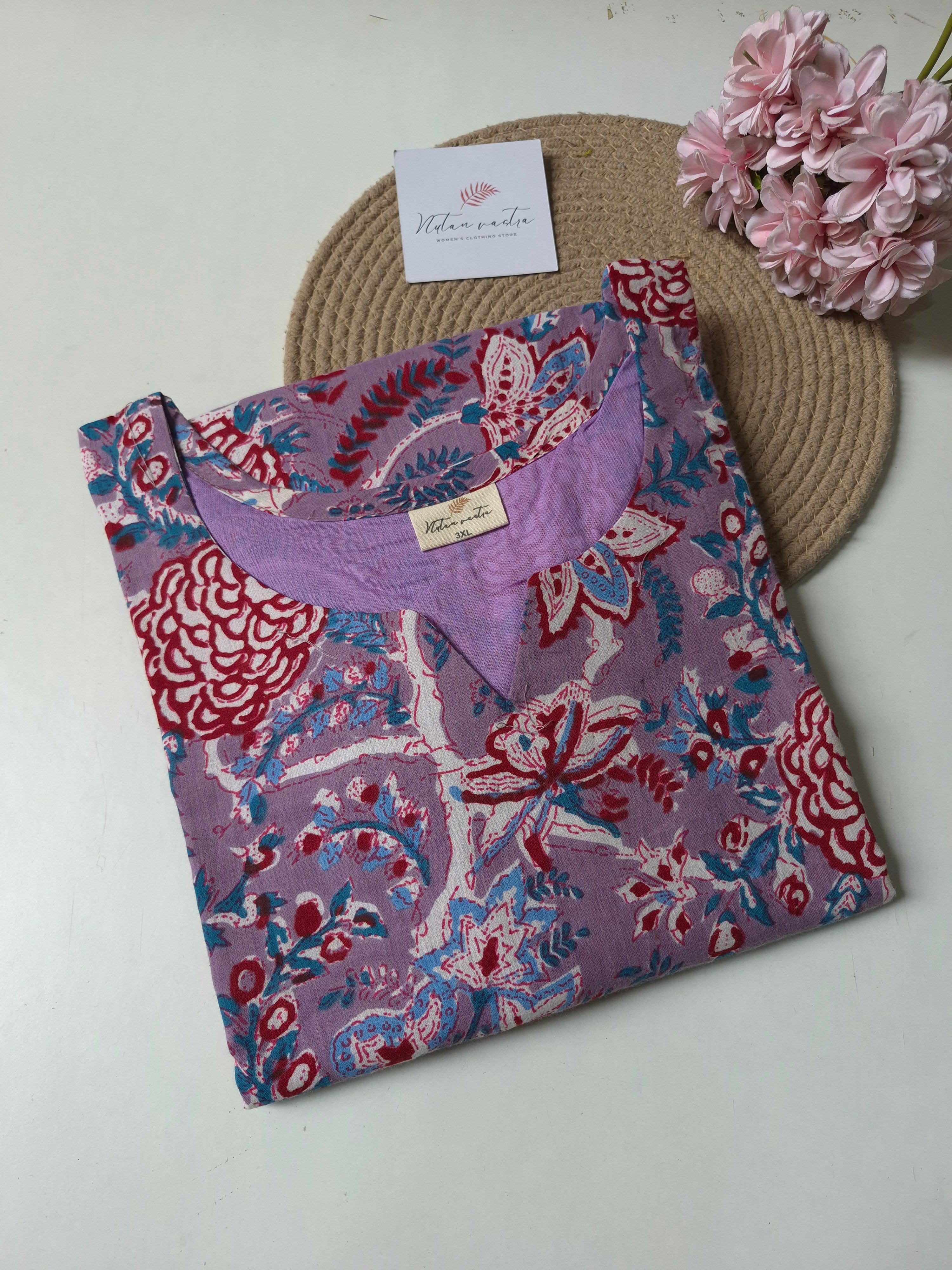 Cotton Handblock Printed Short Kurti & Peplum Top