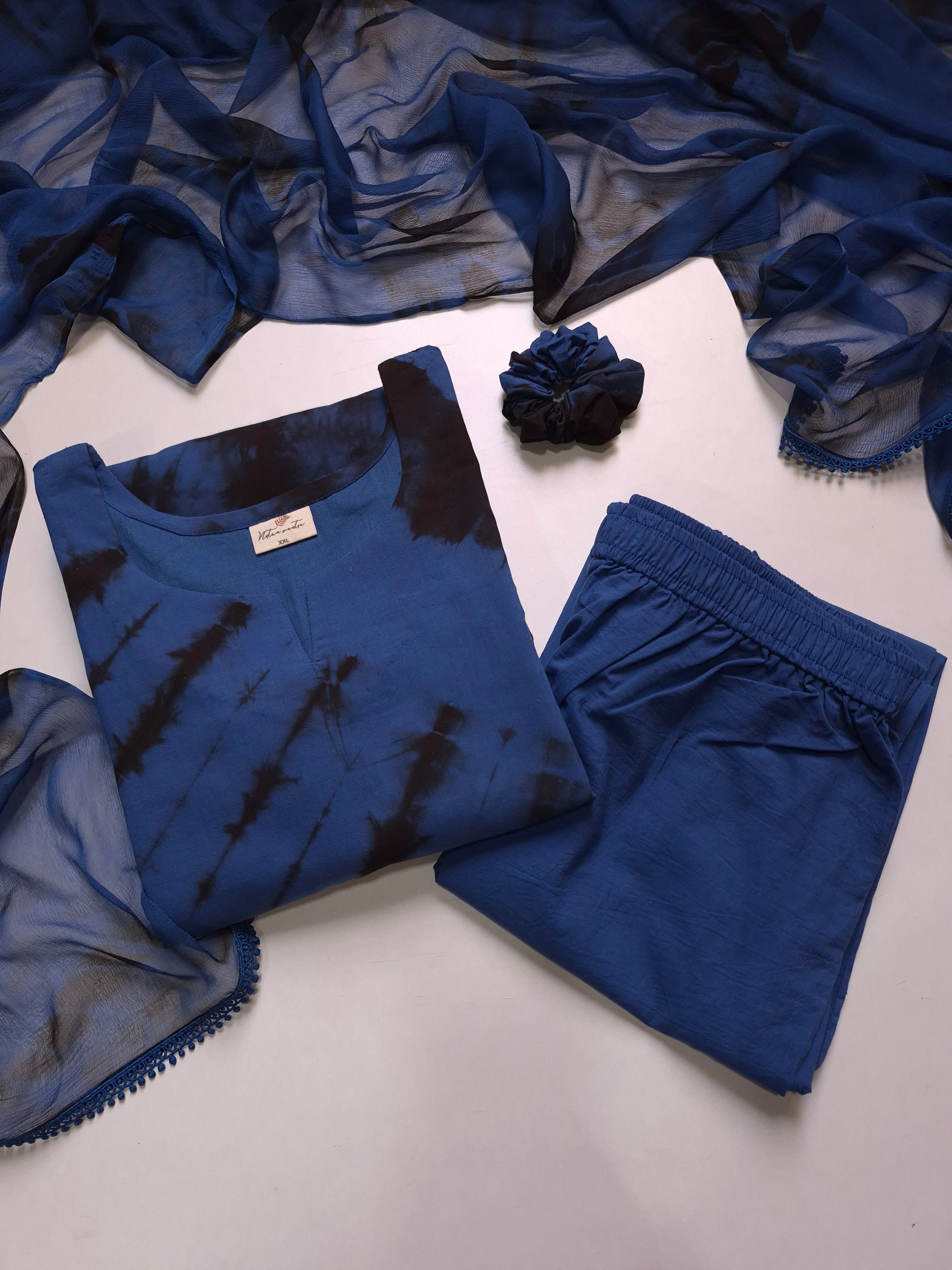 Cotton Suit Set With Chiffon Dupatta