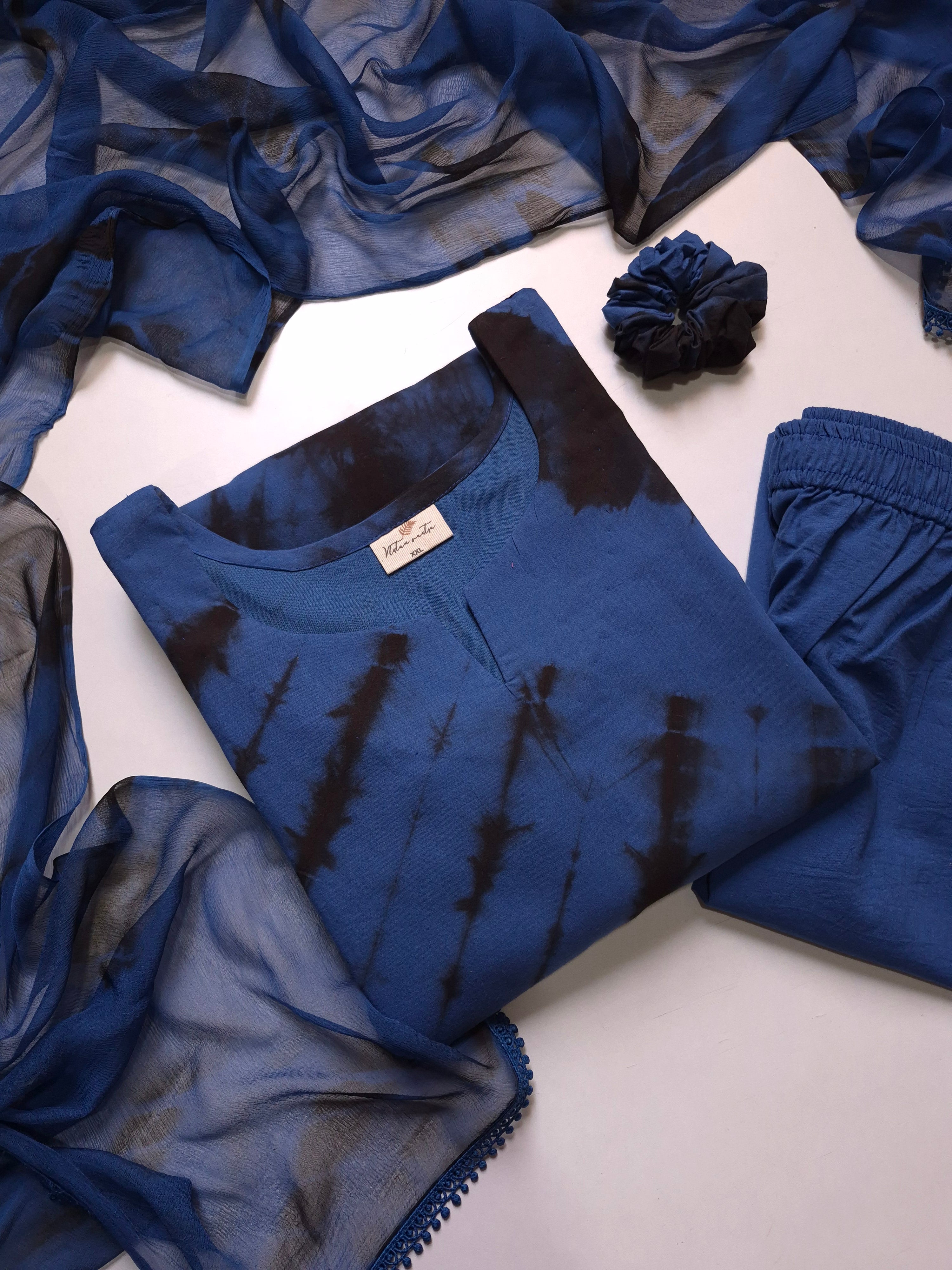 Cotton Suit Set With Chiffon Dupatta