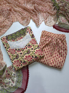 Cotton Suit Set With Chiffon Dupatta