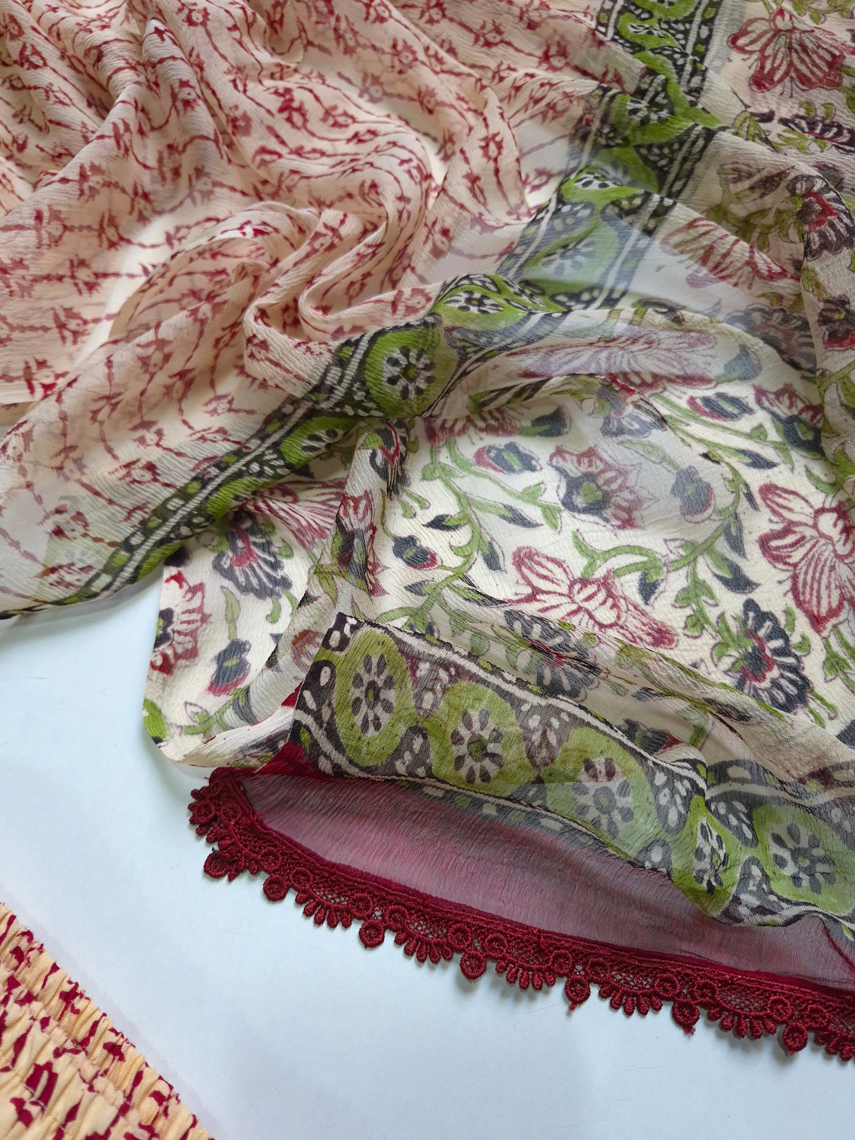 Cotton Suit Set With Chiffon Dupatta