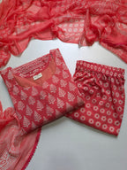 Cotton Suit Set With Chiffon Dupatta