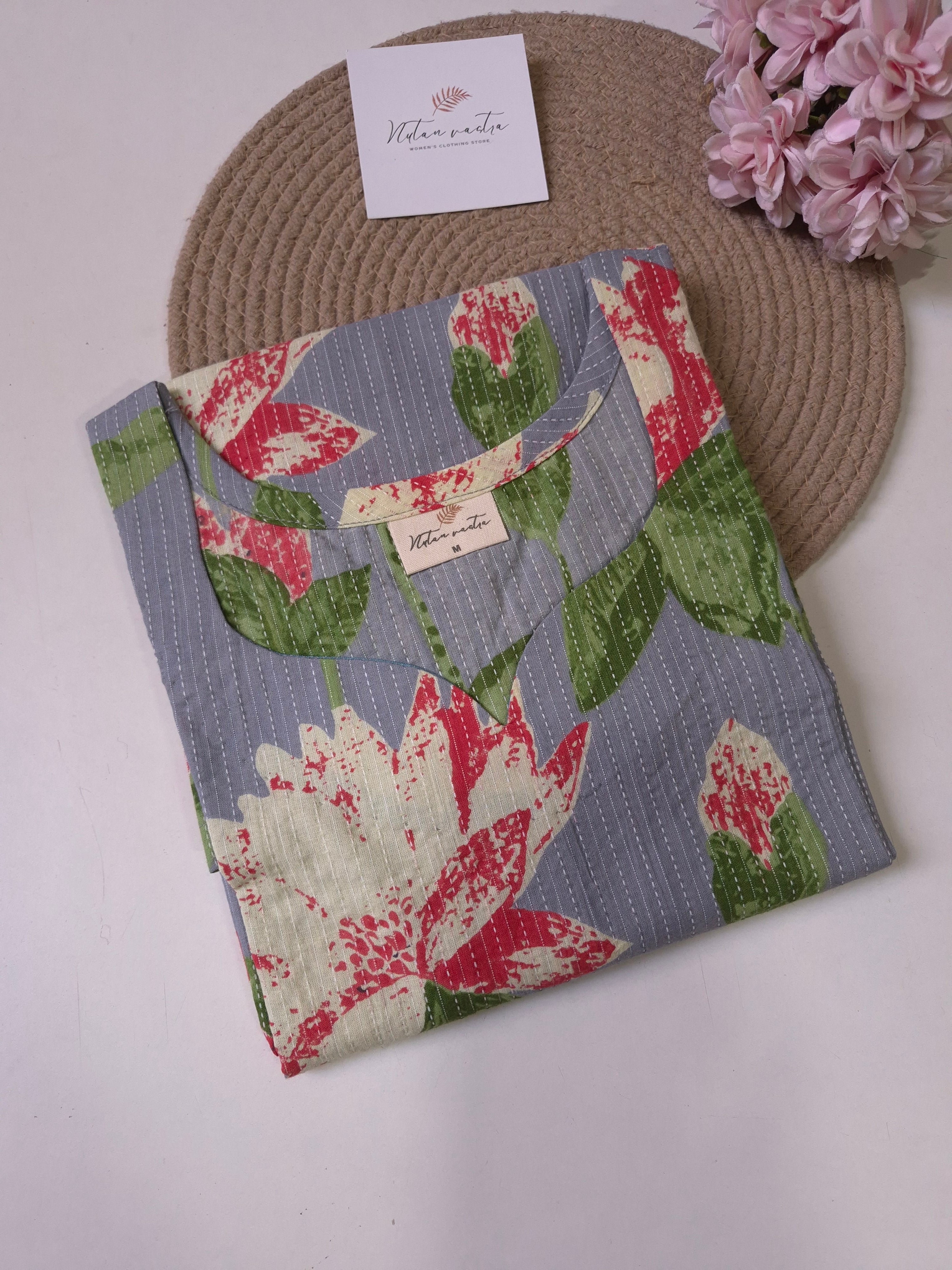 Ready To Ship Cotton Kantha Long Straight Kurti