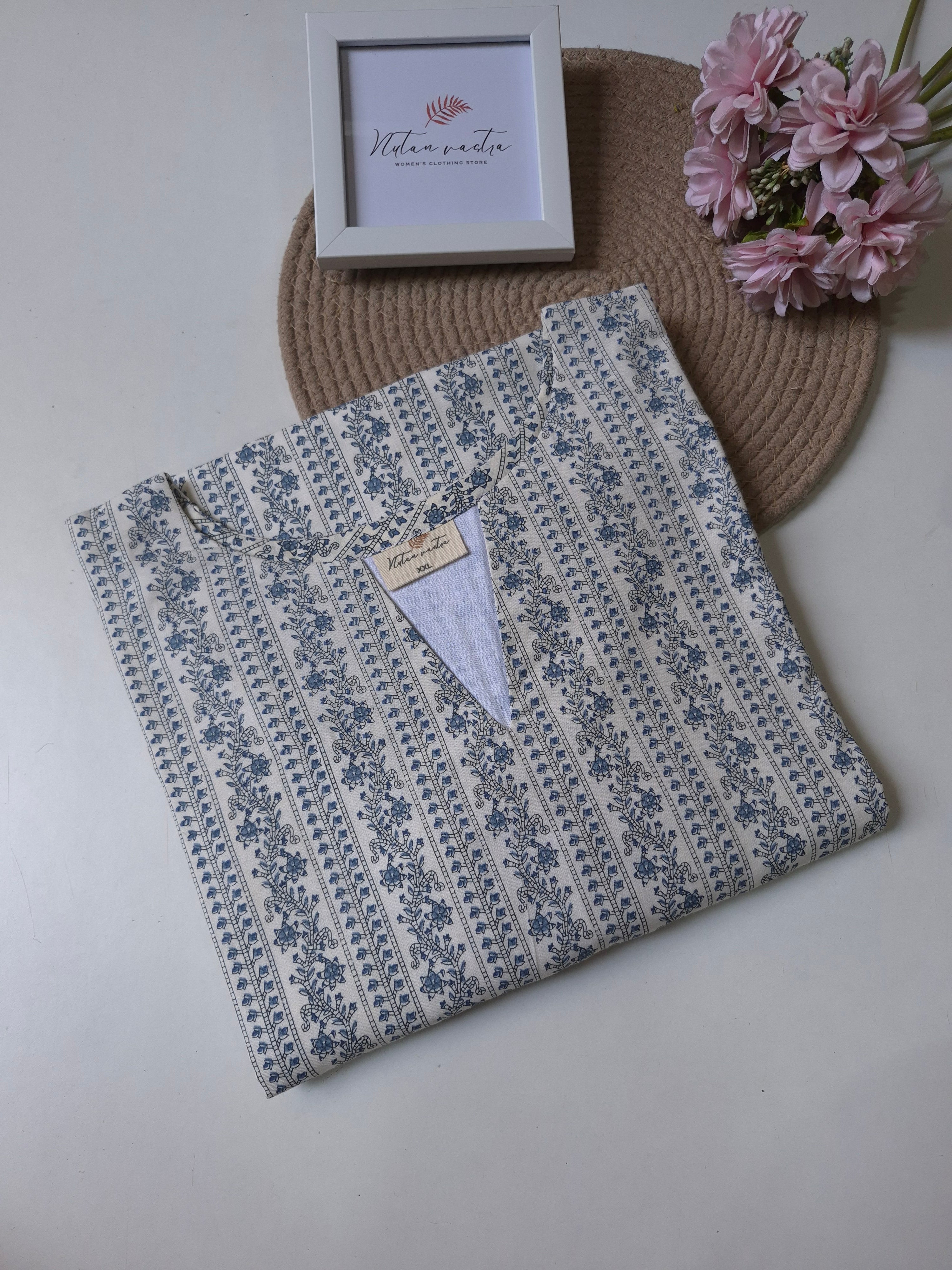 Handblock Printed Cotton Short Kurti & Peplum Top
