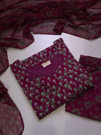 Cotton Suit Set With Chiffon Dupatta