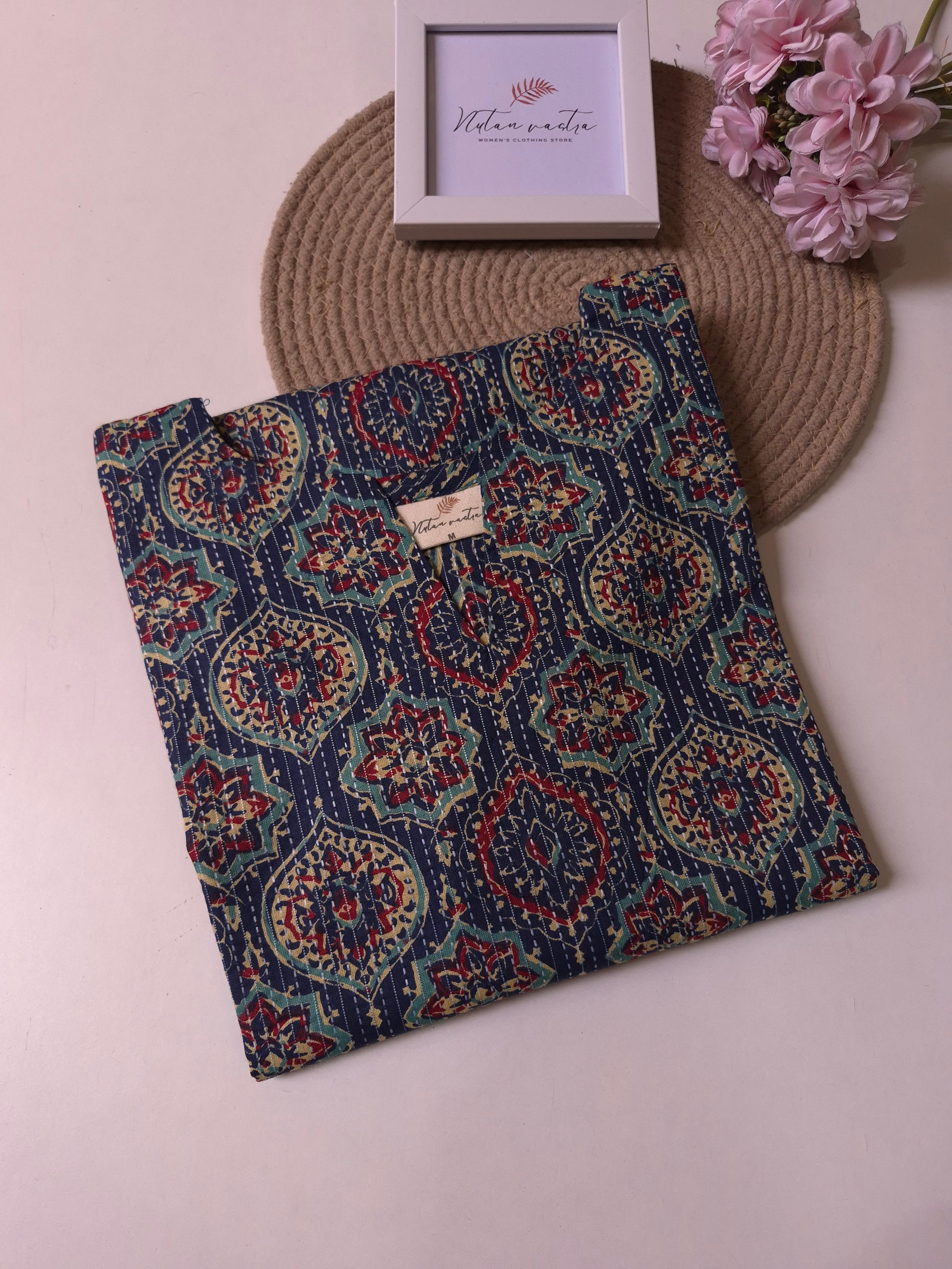 Cotton Kantha Long Straight Kurti