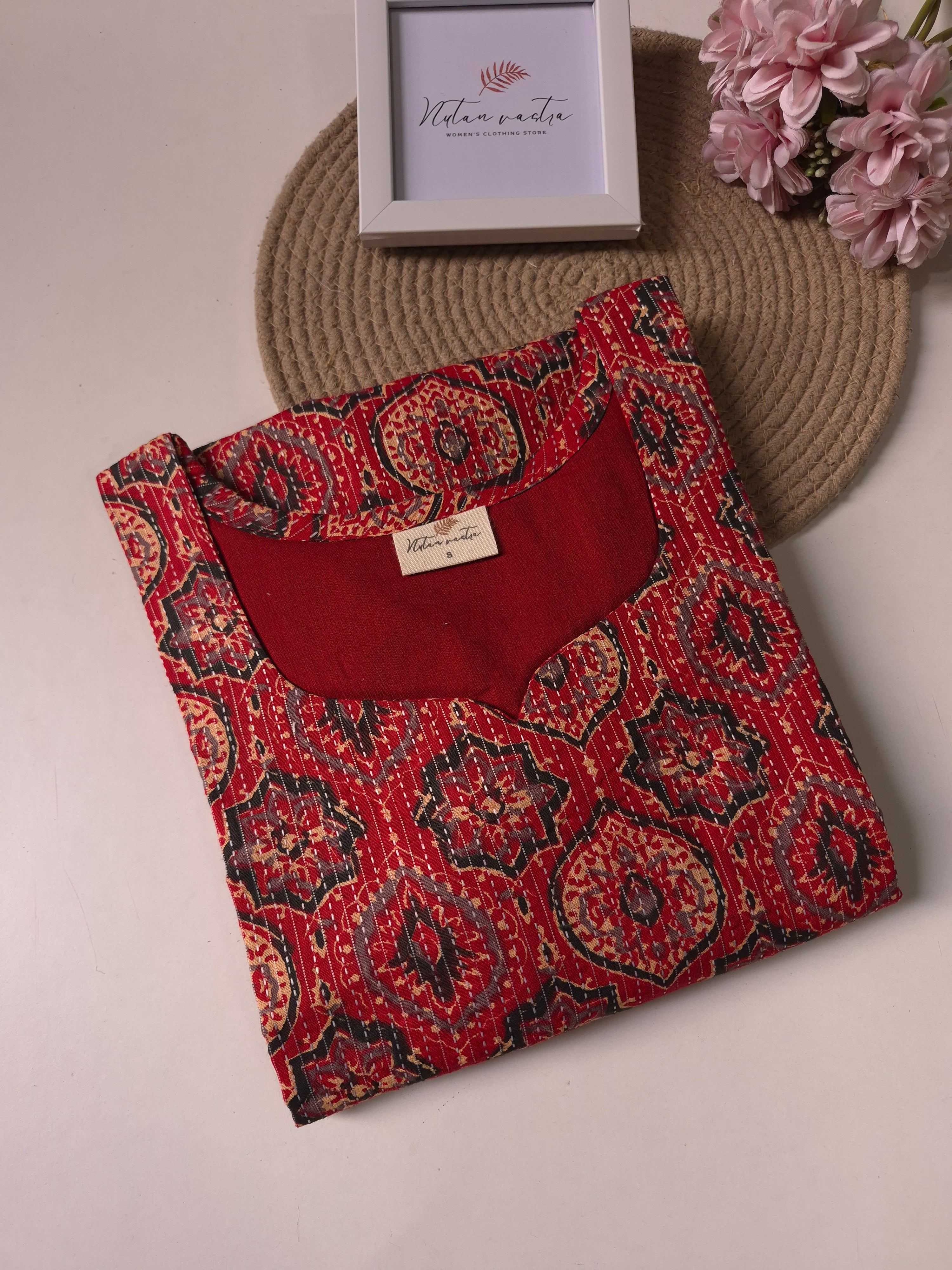 Cotton Kantha Anarkali Kurti