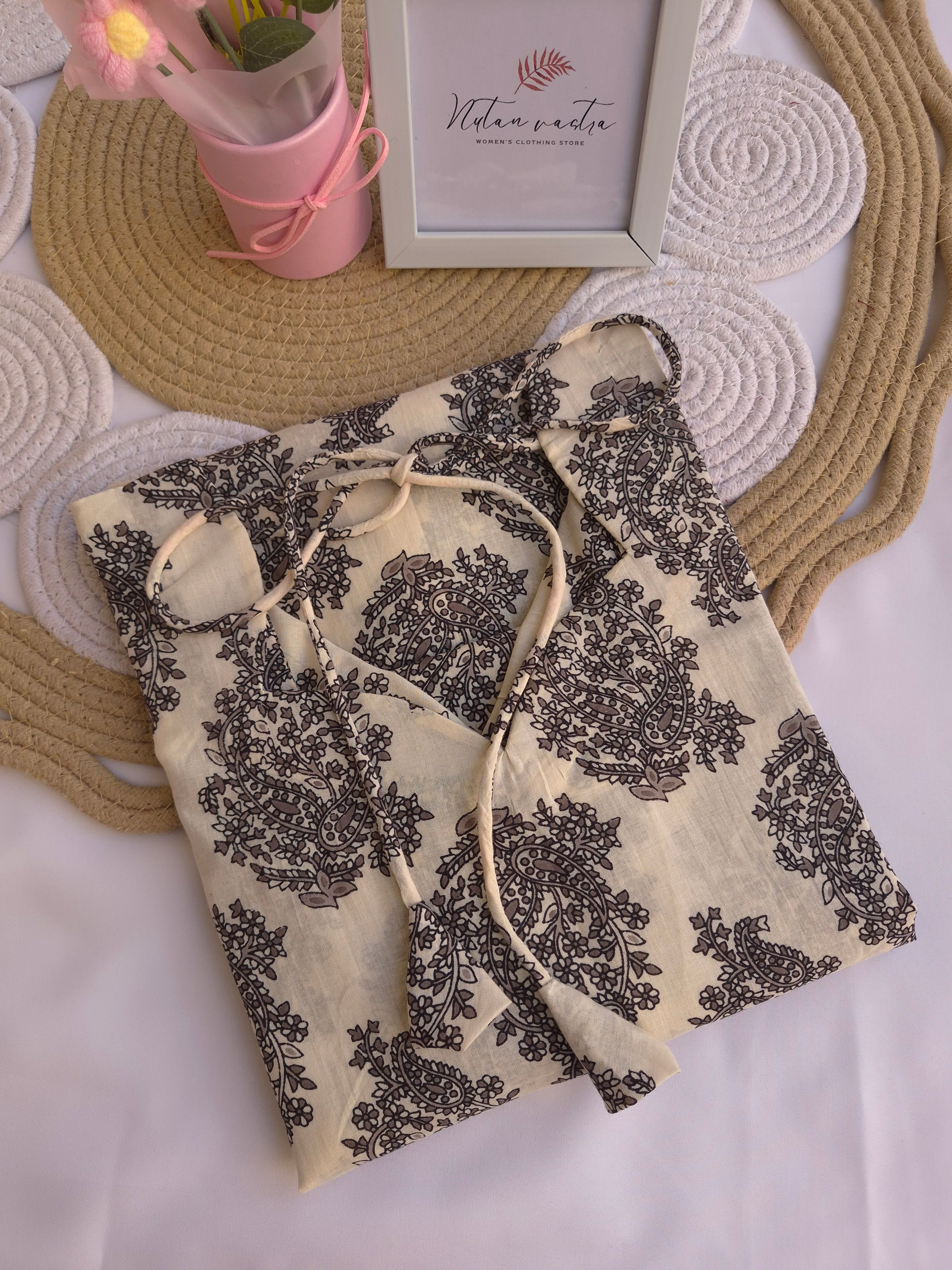 Ready To Ship Cotton Handblock Printed Long Straight Kurti