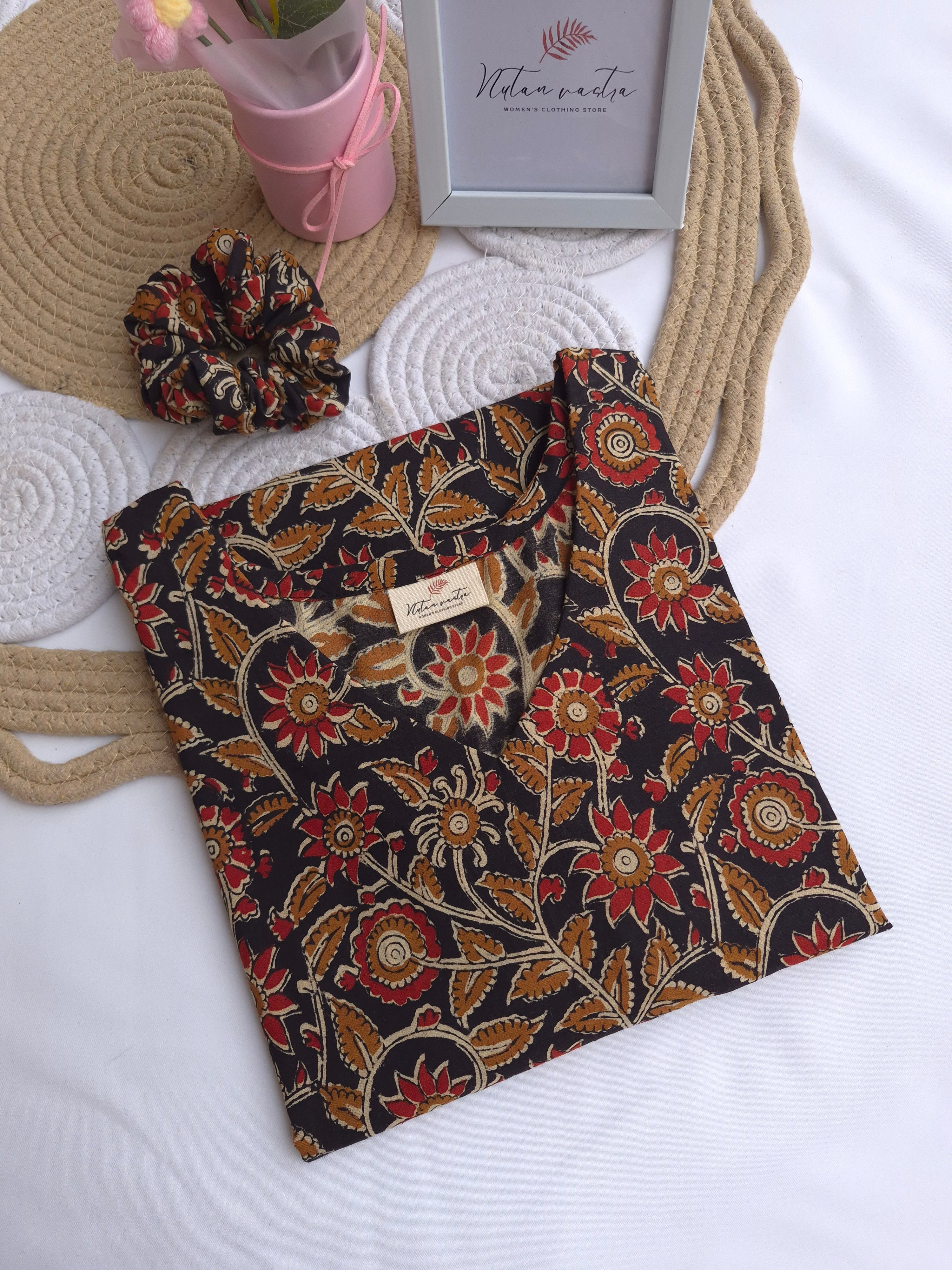 Ready To Ship Cotton Handblock Printed Long Straight Kurti